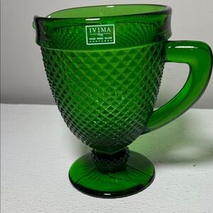 Vintage 50's Handmade Glass Diamond Point Pitcher Made in  Ivima Portugal NEW